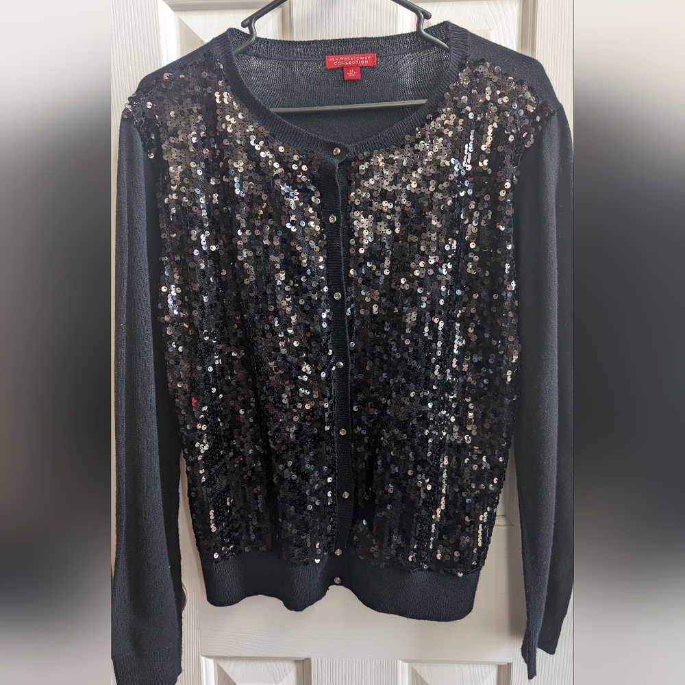 Black Sequin Button- Front Cardigan